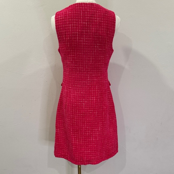 NWOT Allegra K Fushia & White Tweed Pearl Button Dress | XS | Fully Lined - Picture 3 of 10